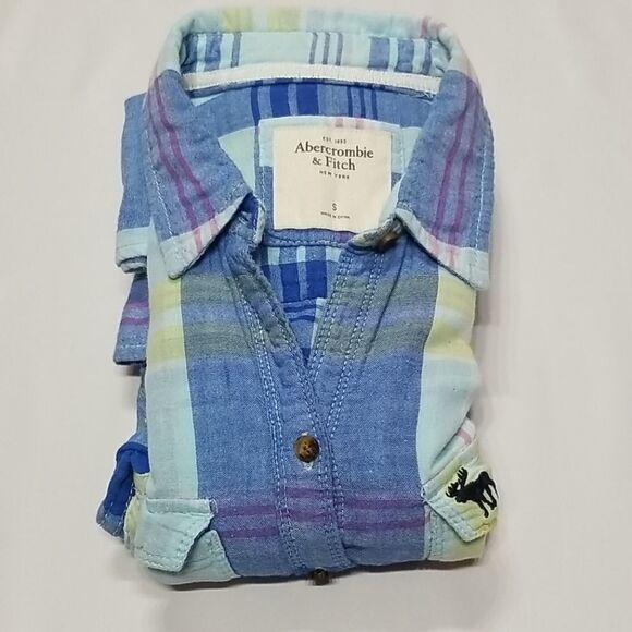 Abercrombie & Fitch Shirt Women's Small Front Button Up Plaid 100% Cotton Office - Picture 6 of 7